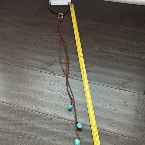 By The Bay NY Tassel Lariat necklace,suede like  cord w/3 faux turquoise stones - Picture 7 of 7